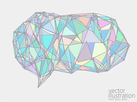 3D low poly speech bubble symbol. Polygonal triangle glowing glass effect. Speak Stock-Illustration