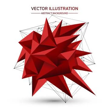 3D low polygonal geometric shape with connecting dots and lines. Lowpoly Mini Stock Illustration