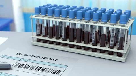 3D lung x-ray and a test tube with a blood test Stock Footage 128711735