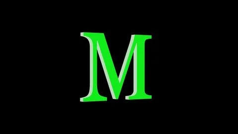 3d M letter logo loopable green color black background Illustrazione stock