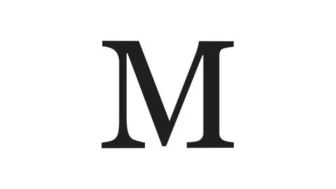 3d M letter logo loopable rotated black color white background Illustrazione stock