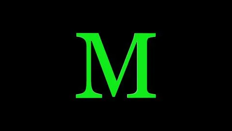 3d M letter logo loopable rotated green color black background Stock Illustration