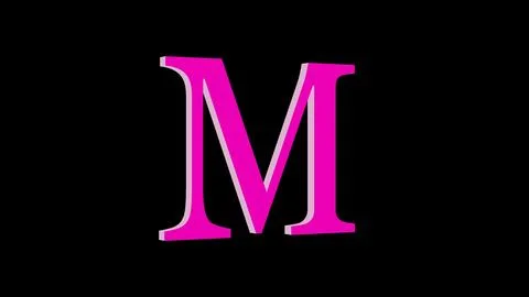 3d M letter logo loopable rotated pink color black background Illustrazione stock