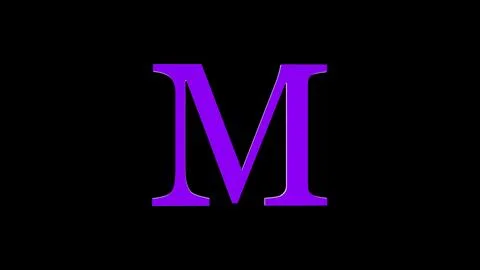 3d M letter logo loopable rotated purple color black background Illustrazione stock