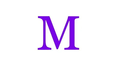 3d M letter logo loopable rotated purple color white background Illustrazione stock