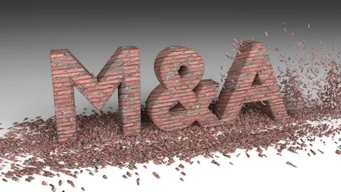 3D M&amp;A word chipped out of a brick wall Stock Footage 72630495