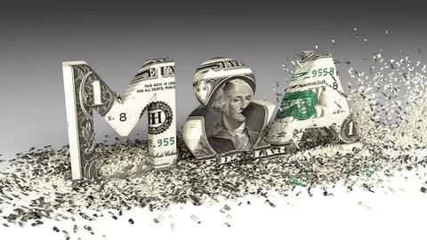 3D M&amp;A word chipped out of one dollar bank note Stock Footage 72630498