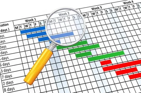 3d magnifier and gantt chart Illustrazione stock
