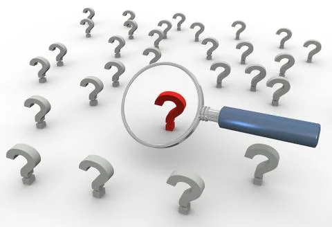 3d magnifier and red question mark Stock Illustration