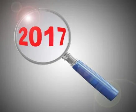3d magnifier hovering over year 2017 Stock Illustration