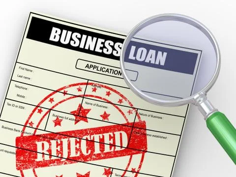 3d magnifier over rejected loan application Stock Illustration