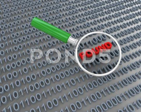 3d magnifier searching binary data Stock Illustration