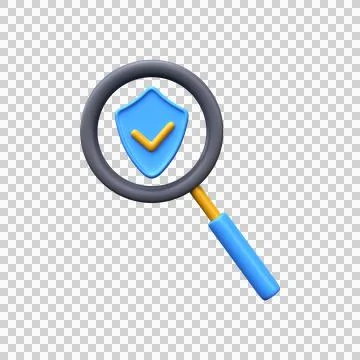 3d magnifier with shield. Data protection concept Stock Illustration
