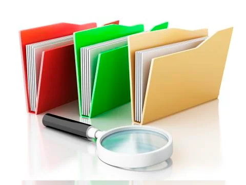 3d magnifying glass and computer files イラスト素材