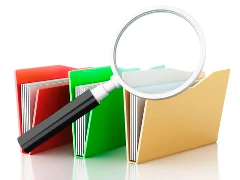 3d magnifying glass and computer files 스톡 일러스트