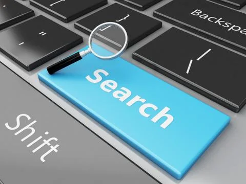 3d Magnifying glass on the computer keyboard 스톡 일러스트