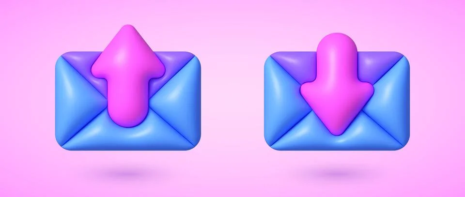3d mail 3d for mobile app design. Message Download notification icon. Business Stock Illustration
