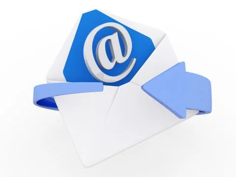 3d mail envelope and blue circular arrows, e-mail marketing concept. Stock Illustration