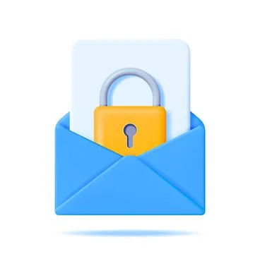 3D Mail Envelope and File with Padlock Isolated Stock Illustration