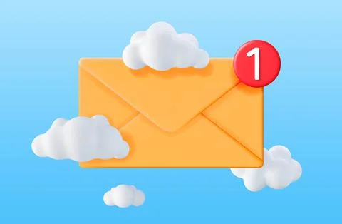 3D Mail Envelope in Clouds with Notification Stock Illustration
