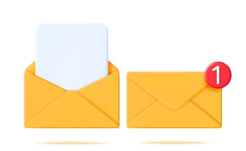 3D Mail Envelope with Document and Notification Illustrazione stock