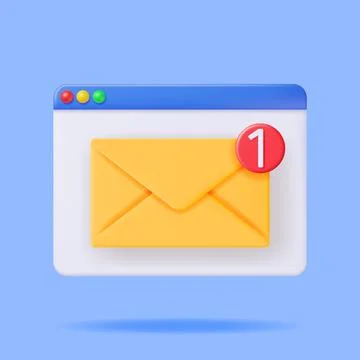 3D Mail Envelope with Document and Notification Stock Illustration