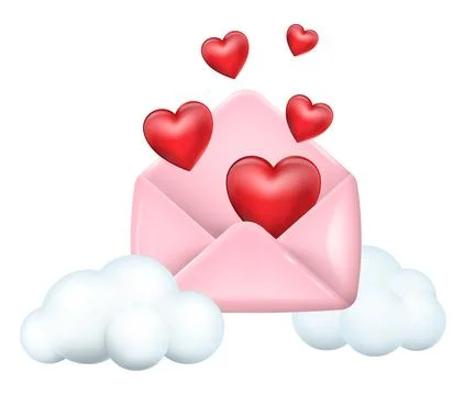 3d mail envelope icon with red heart. Message in love concept. Vector illustr Stock Illustration