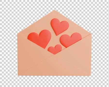 3d mail envelope icon with red hearts. 3d rendering Stock Illustration