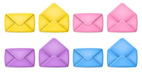 3d mail envelope icon set. Vector illustration. Stock Illustration