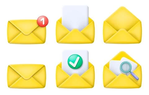 3d mail envelope icon set with marker new message. Vector illustration. Stock Illustration