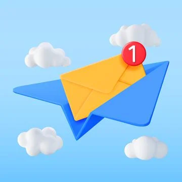 3D Mail Envelope in Paper Plane and Notification Illustrazione stock