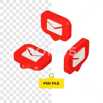 3D mail icon all side PSD Template