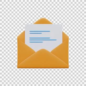 3d Mail icon. Postal envelope with a document. Stock Illustration