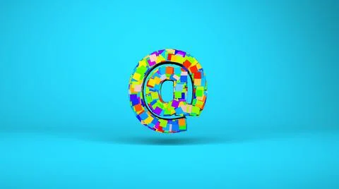 3d mail icon sing. Multicolored email sign on a blank blue background. Internet Stock Illustration