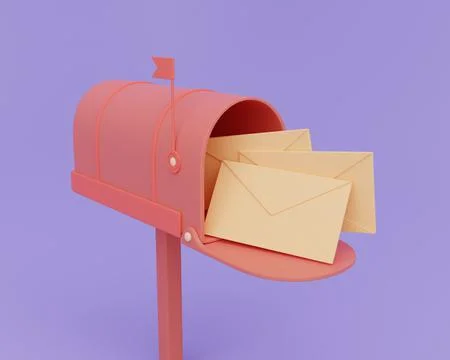 3d mailbox with letters. Open red postbox. 3D rendering Stock Illustration