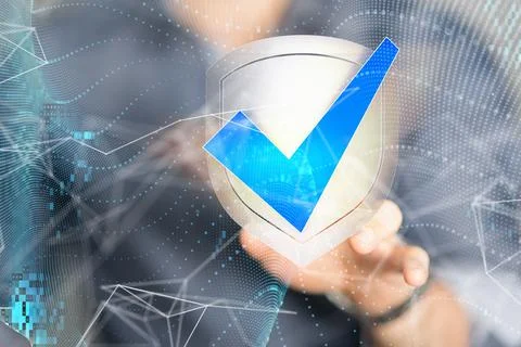 3d of a male button of Cybersecurity of digital network systems with computer se Stock Photos