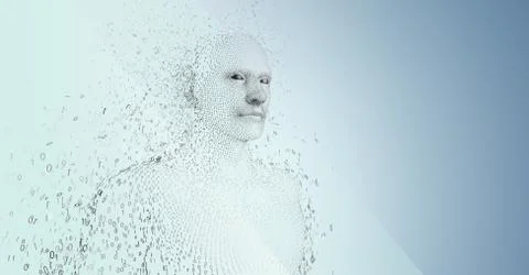 3D male shaped binary code against blue background Illustrazione stock