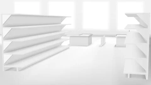 3D Mall Empty Shelf Pass Way To Cash Stock Illustration