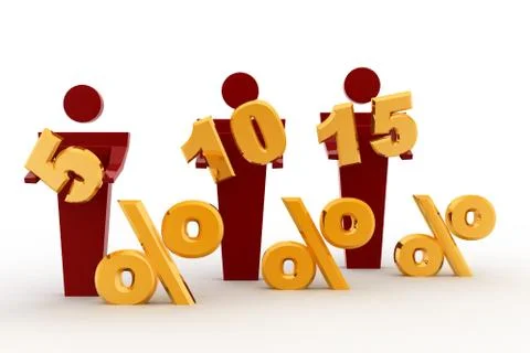3d man with 5, 10 and 15 percentage discount concept Stock Illustration