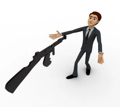 3d man afraid of machine gun concept Illustrazione stock