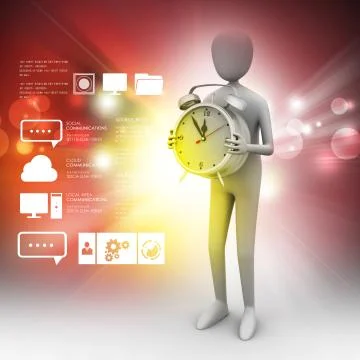 3d man with alarm clock Stock Illustration