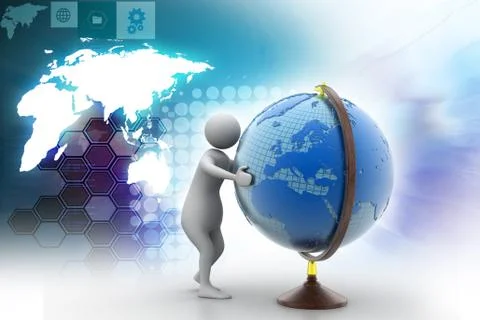 3d man analysing the globe Stock Illustration