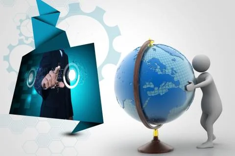 3d man analysing the globe Stock Illustration
