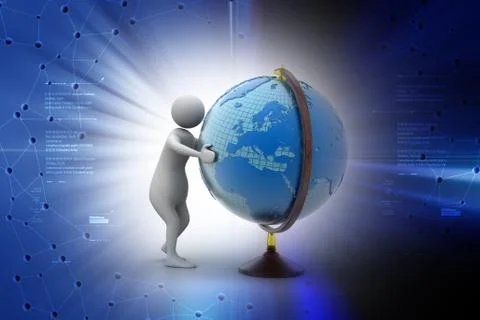 3d man analysing the globe Stock Illustration