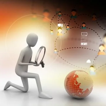 3d man analysing the globe Illustrazione stock