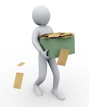 3d man and envelopes box Stock Illustration