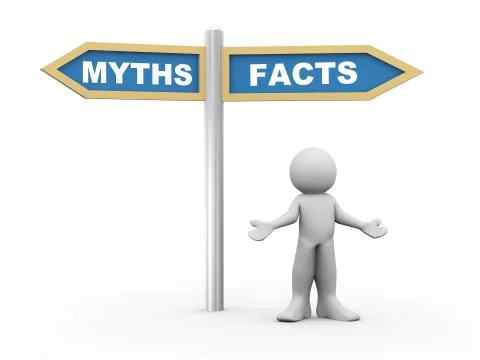 3d man and facts vs myths road sign Stock Illustration