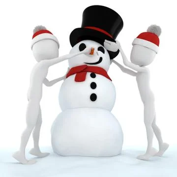 3d man and a funny snow man Stock Illustration