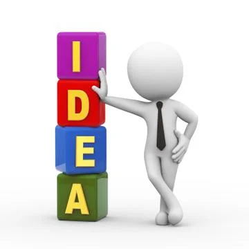 3d man and idea cubes Stock Illustration