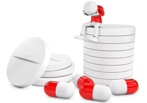 3d man and lots of pills Stock Illustration